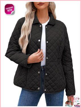 Quilted Button Down Puffer Jacket Long Sleeve Winter Coat with Pockets